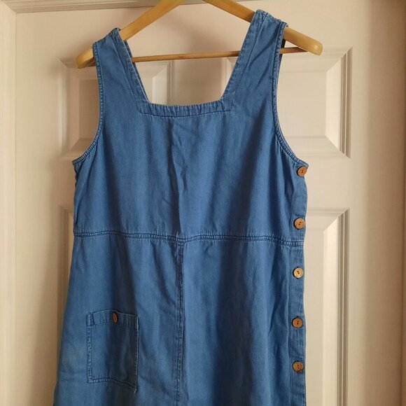 Vintage 90s J.G. Hook Midi Dress Womens Large Blue Denim Pinafore Jumper Modest - Picture 3 of 11
